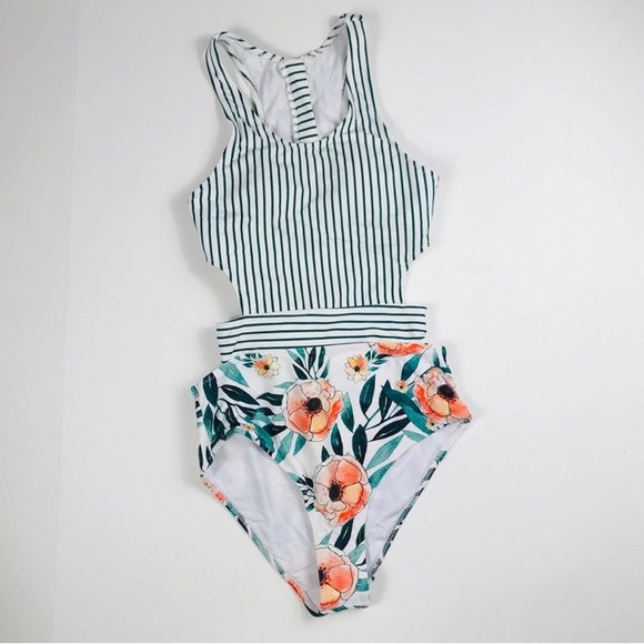 New Cupshe Striped and Floral One Piece Swimsuit Size Medium - Picture 5 of 13